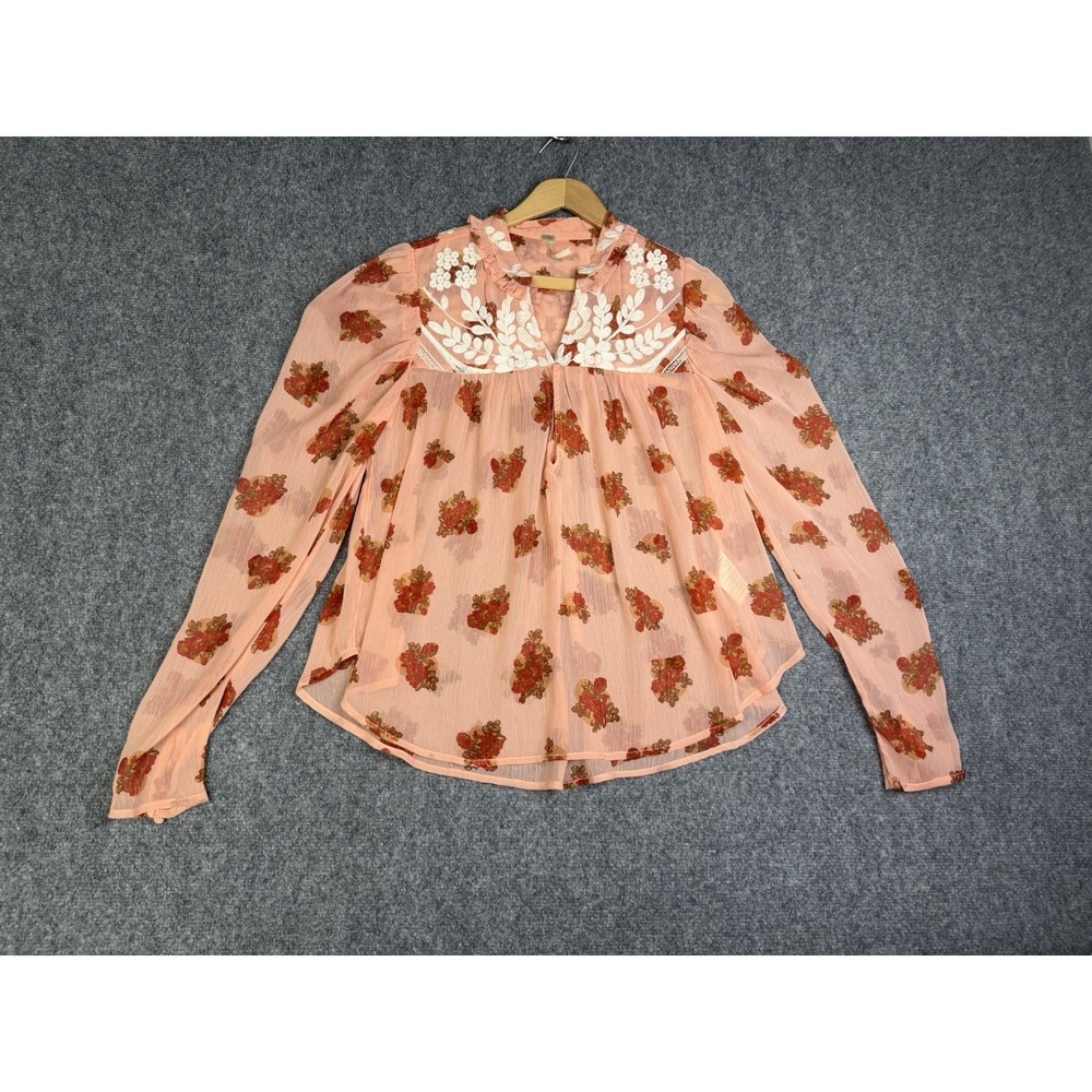 Women's Free People Patricia Floral Top Blouse Shirt Size Small Embroidered